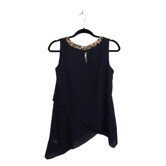 Cato Black & Leopard Collar Keyhole Front Asymmetrical Tank Top Xsmall Women’s - Picture 5 of 12